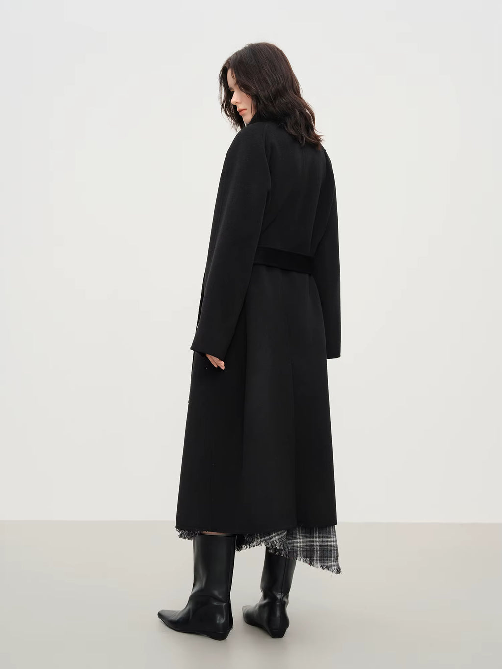 2025 New Women's Elegant Stand Collar 100% Wool Double-Faced Long Coat Diamond-Shaped Tailoring Autumn Winter Outerwear