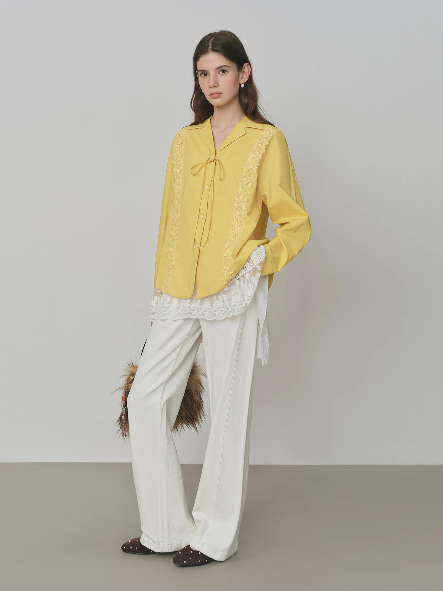 FSLE Minimalism 2025 New French Style Commuting Lace Shirt For Women 2025 Autumn New Arrival Strap Design Blouse Top