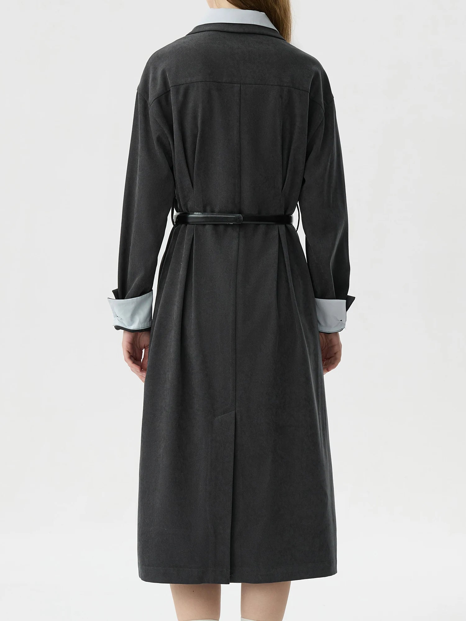 FSLE Women Winter Long Dress Fake Two Piece Patchwork Design Female Thicken Long Sleeve Dresses With Sashes 24FS14613