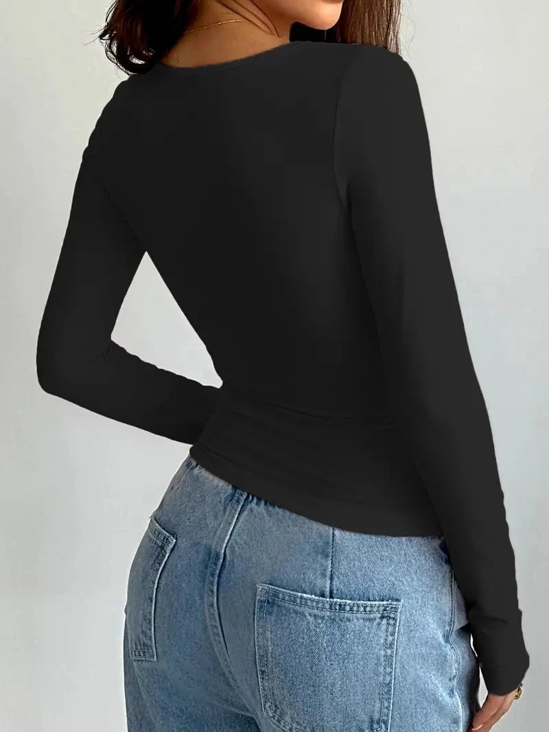 2024 Summer Solid Crew Neck T-Shirt, Casual Long Sleeve Top For Spring & Fall,Women's Clothing