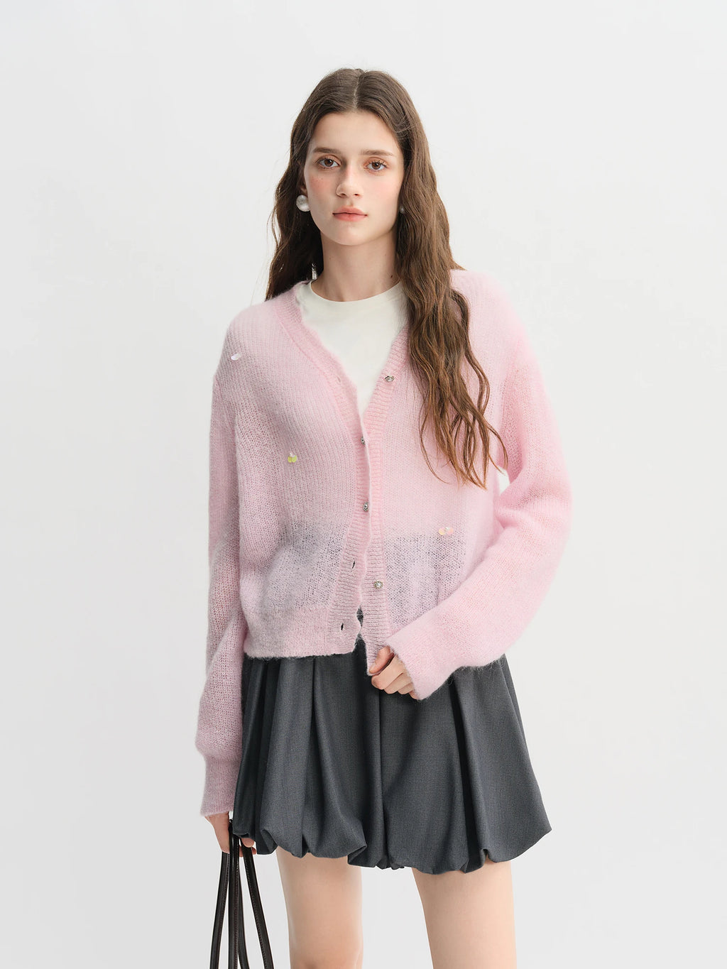 DUSHU Plus Size Ballet Style Bud Short Skirt for Women 2025 Autumn New Arrival Sweet A-line Chic Gray Skirt