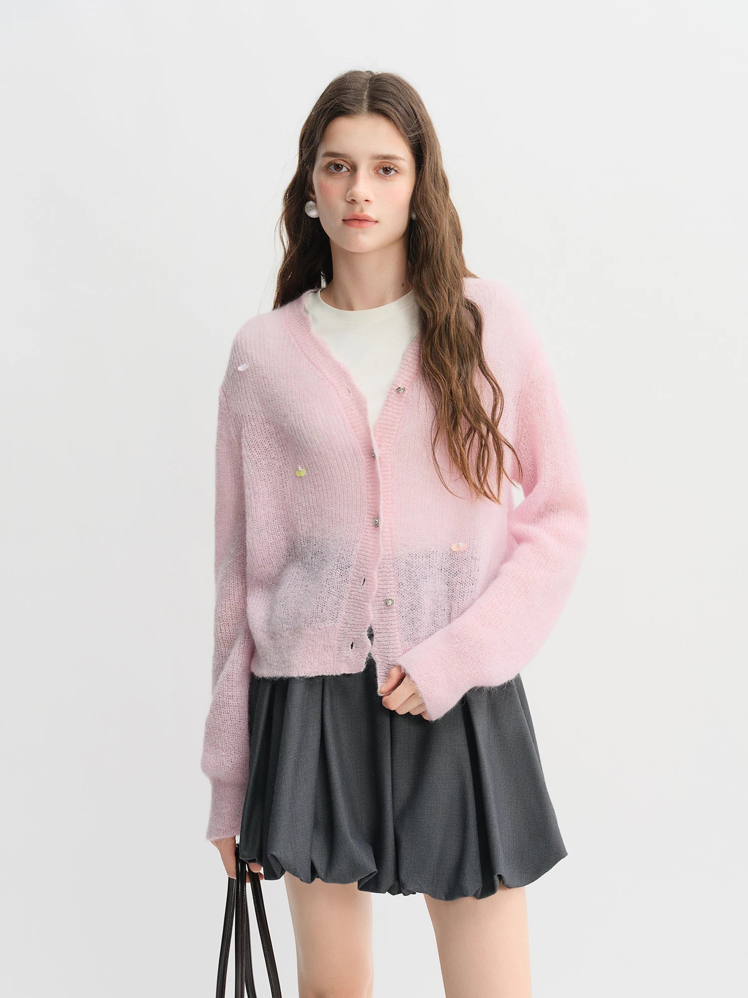 DUSHU Plus Size Ballet Style Bud Short Skirt for Women 2025 Autumn New Arrival Sweet A-line Chic Gray Skirt