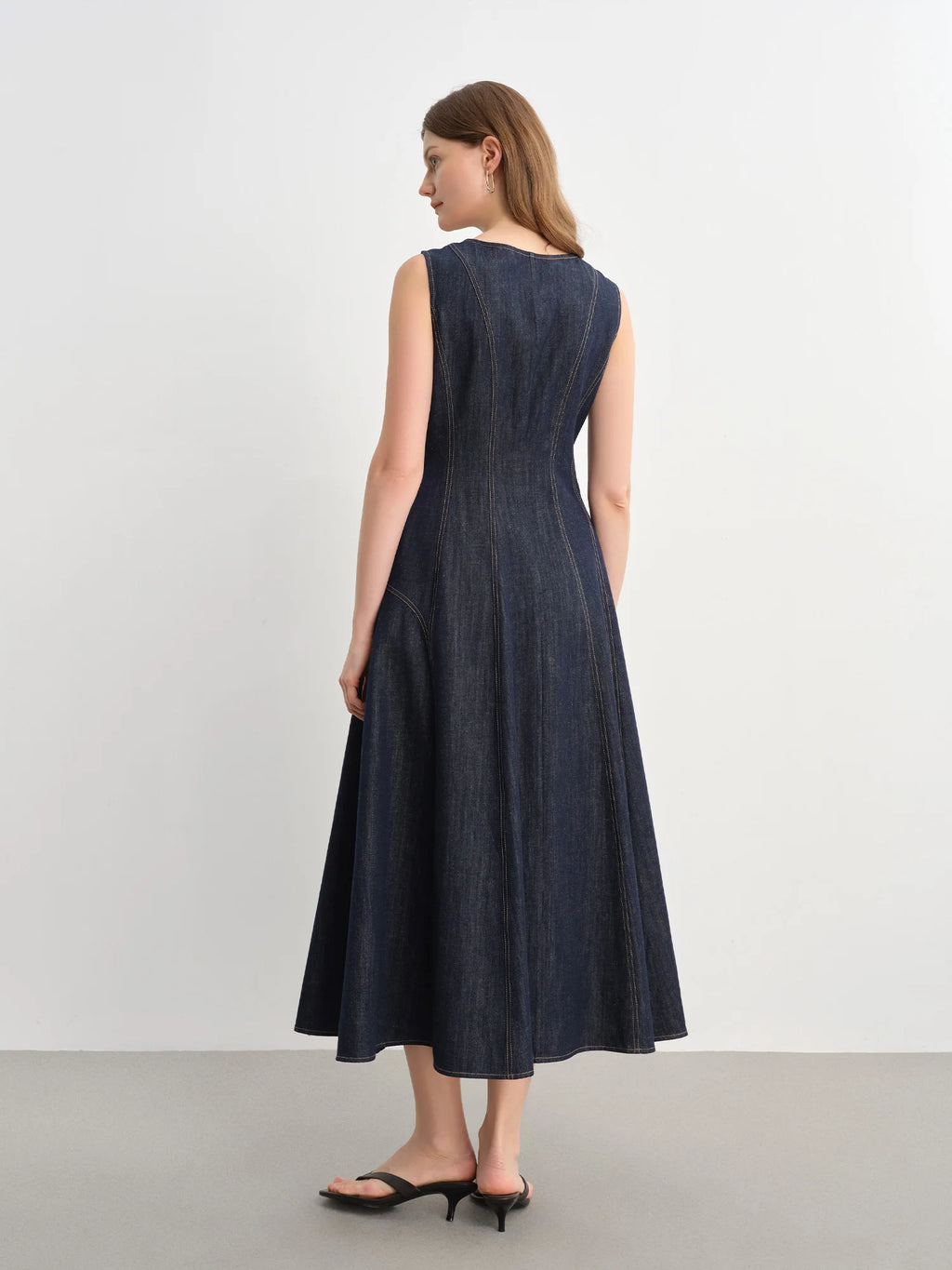 DUSHU Plus Size Denim Dress Women Summer Lyocell Tencel Breathable Slim Vest Dress Line Carved Dress