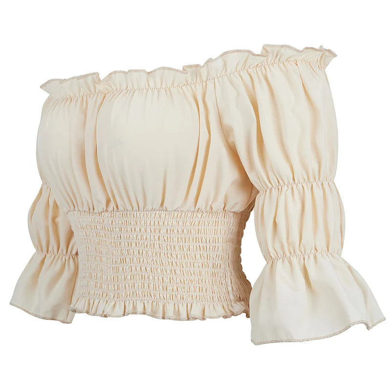 Steampunk Blouse Renaissance Top Women Cropped Off The Shoulder Peasant Top Blouse Short Sleeve Plus Size Summer Crop Top Ruffle