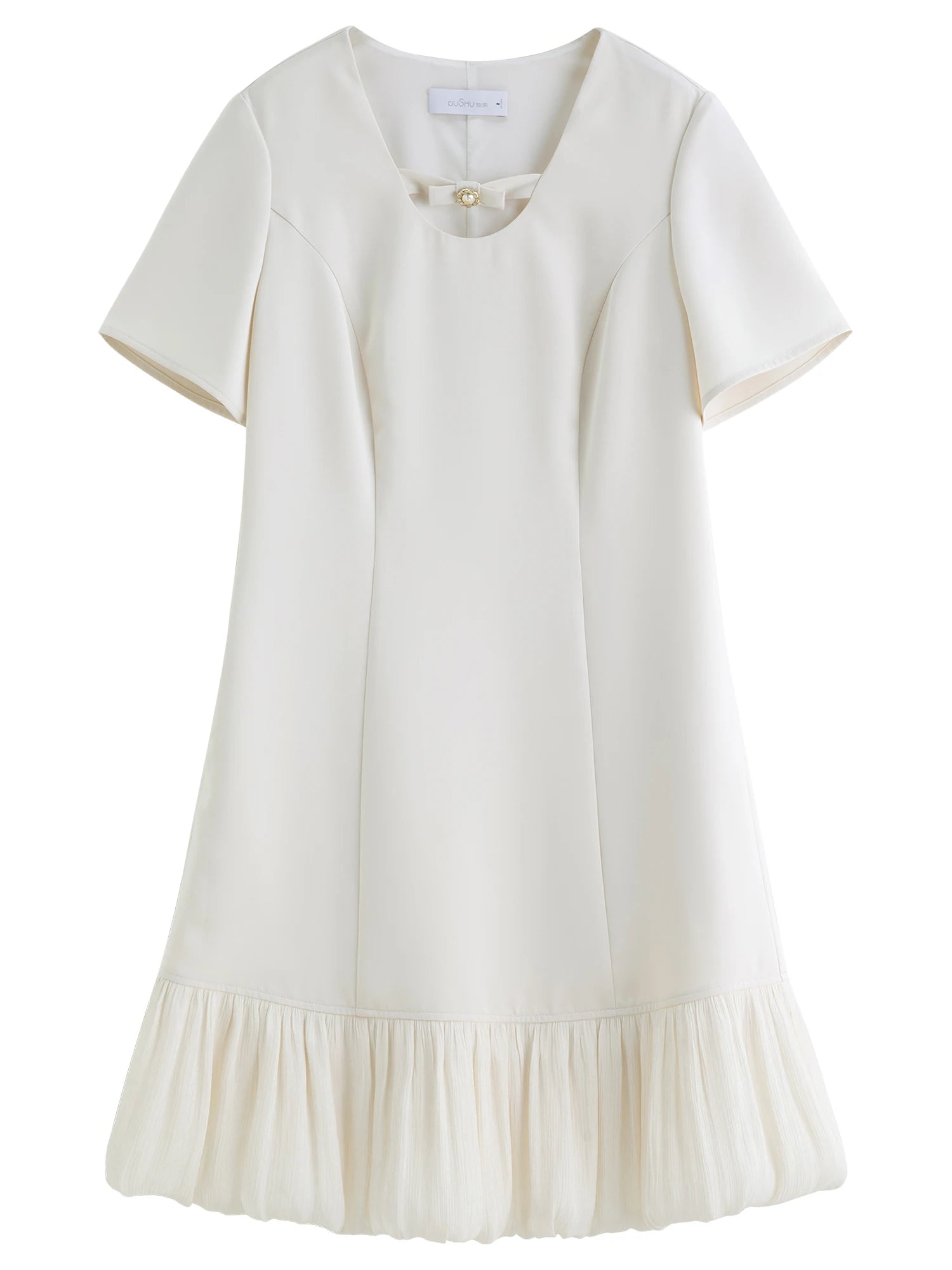 DUSHU Women Elegant Temperament Splicing Dress For Women 2025 Summer New French Style Cloud Dress Fashion Short Dress