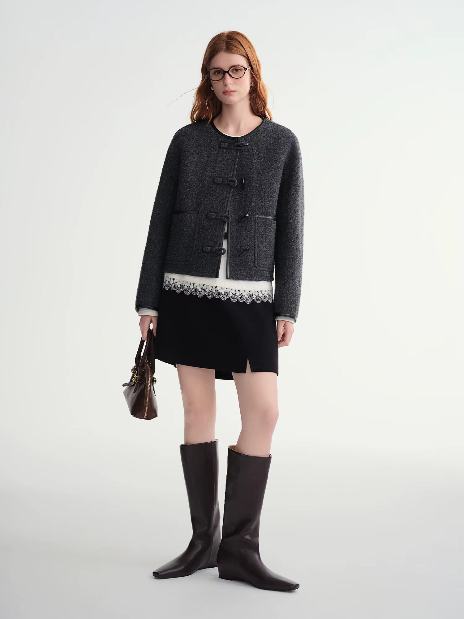 Winter 2025 Women's Mohair Blend Short Coat - Horn Button Double Faced Wool Jacket with Stand Collar Casual Elegance