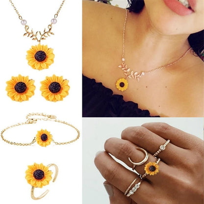 5pcs/lot Jewellery Set Women Sunflower Accessories Set Necklace/Earrings/Ring/Bracelet  Jewelry Sets for Women Girls Gifts