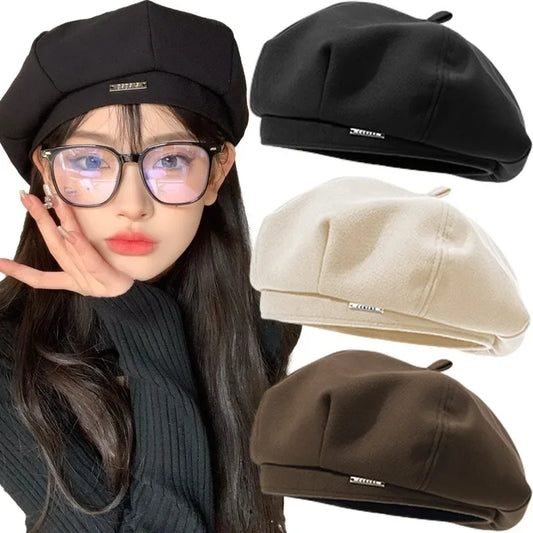 Korean Classic Premium Feel Black Beret Spring Autumn Thin Solid Color INS Trendy Versatile Painter Hat Simple Caps for Women