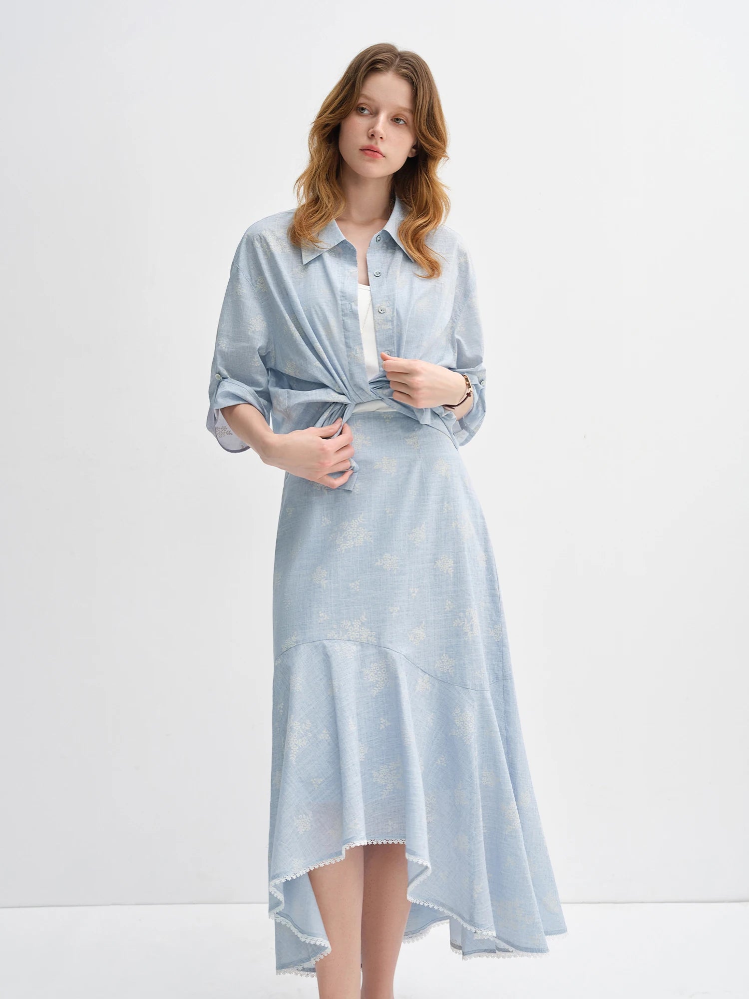 DUSHU Women Vibrant Color Print Shirt and Skirt Two-Piece Set, 2025 Fall New Arrival Elegant Fashionable Set