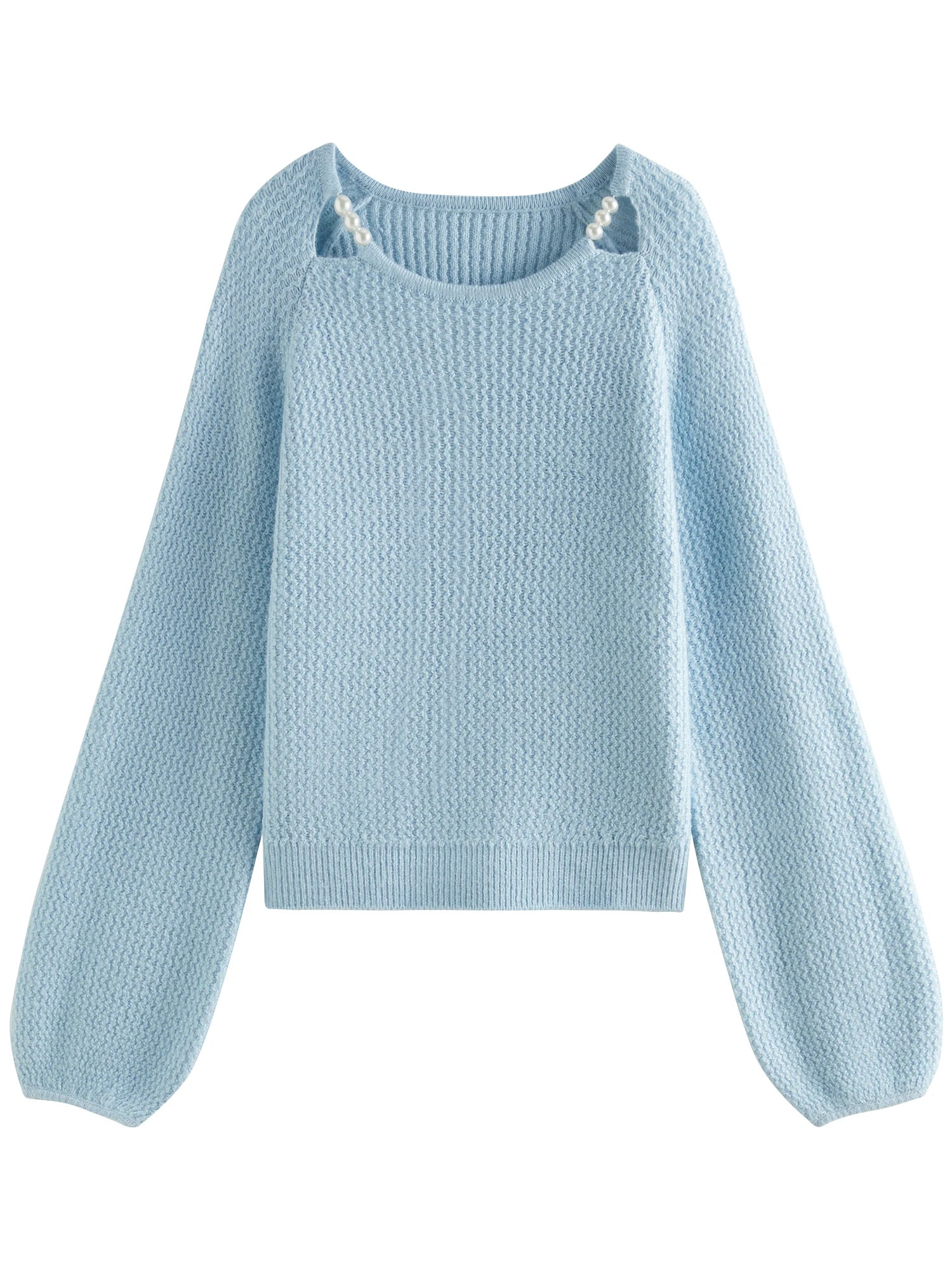 FSLE【3 Colors】Women Winter Pullover Sweaters Pearl Collar Short Knit Sweater Tops Beige Gentle Style Women Pullovers 24FS14584