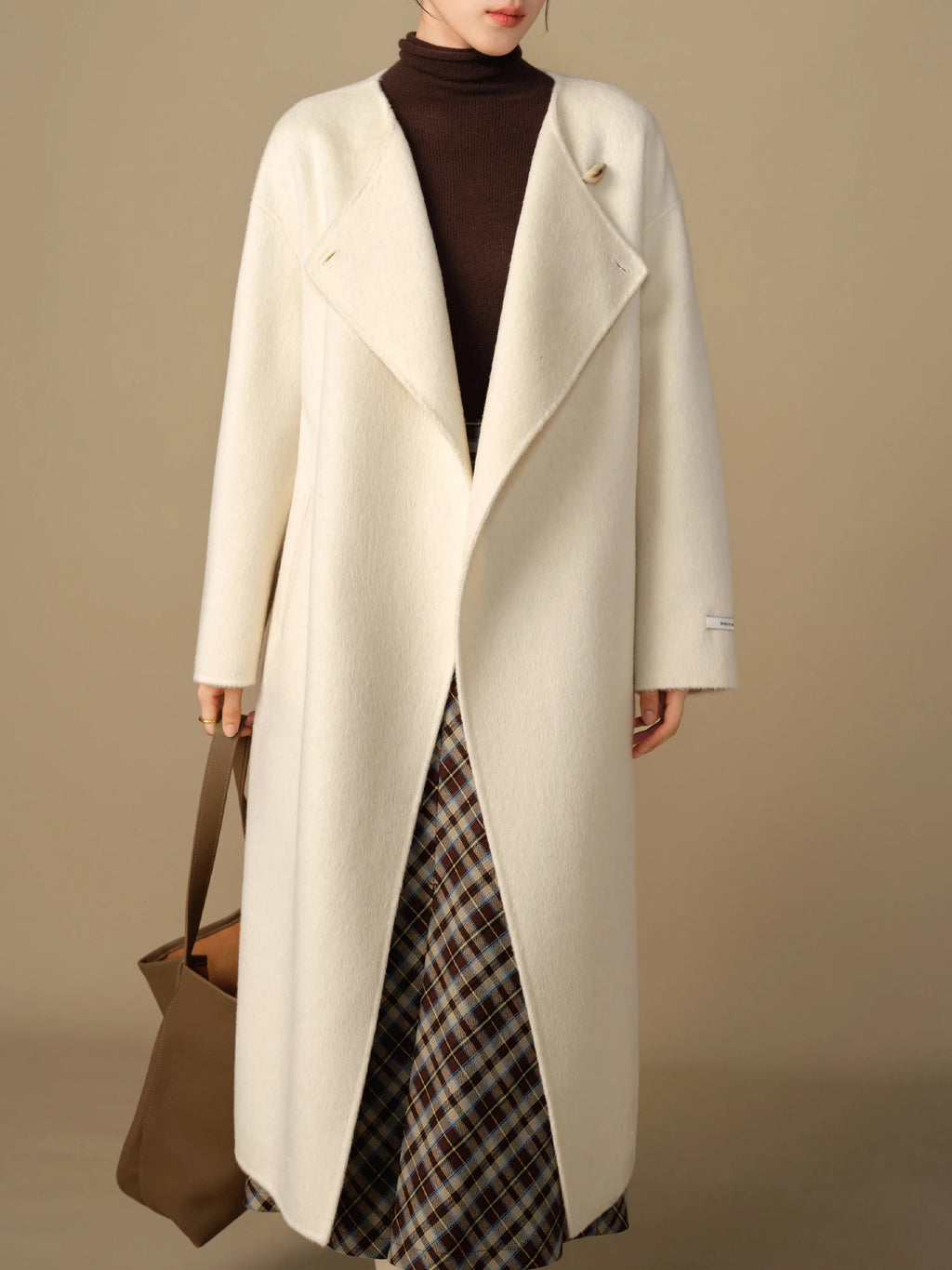 DUSHU 100% Wool Plus Size 2 Color One Cowl Button Long Tweed Coat For Women 2024 Winter Commuter Fashionable Coat 24DS84264