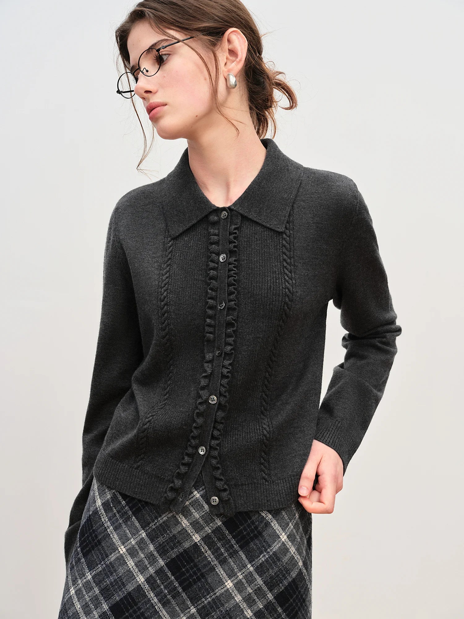 FSLE French Style Wood Ear Hem Heavy Cable Knit Sweater for Women Winter 2025 New Sweater
