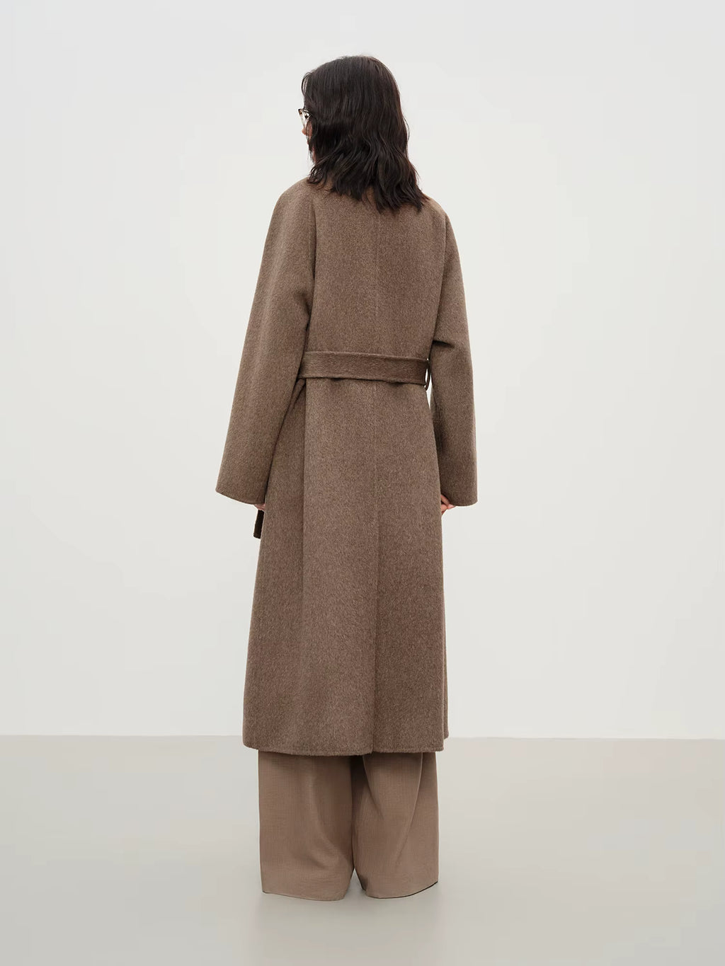 2025 New Women's Elegant Stand Collar 100% Wool Double-Faced Long Coat Diamond-Shaped Tailoring Autumn Winter Outerwear