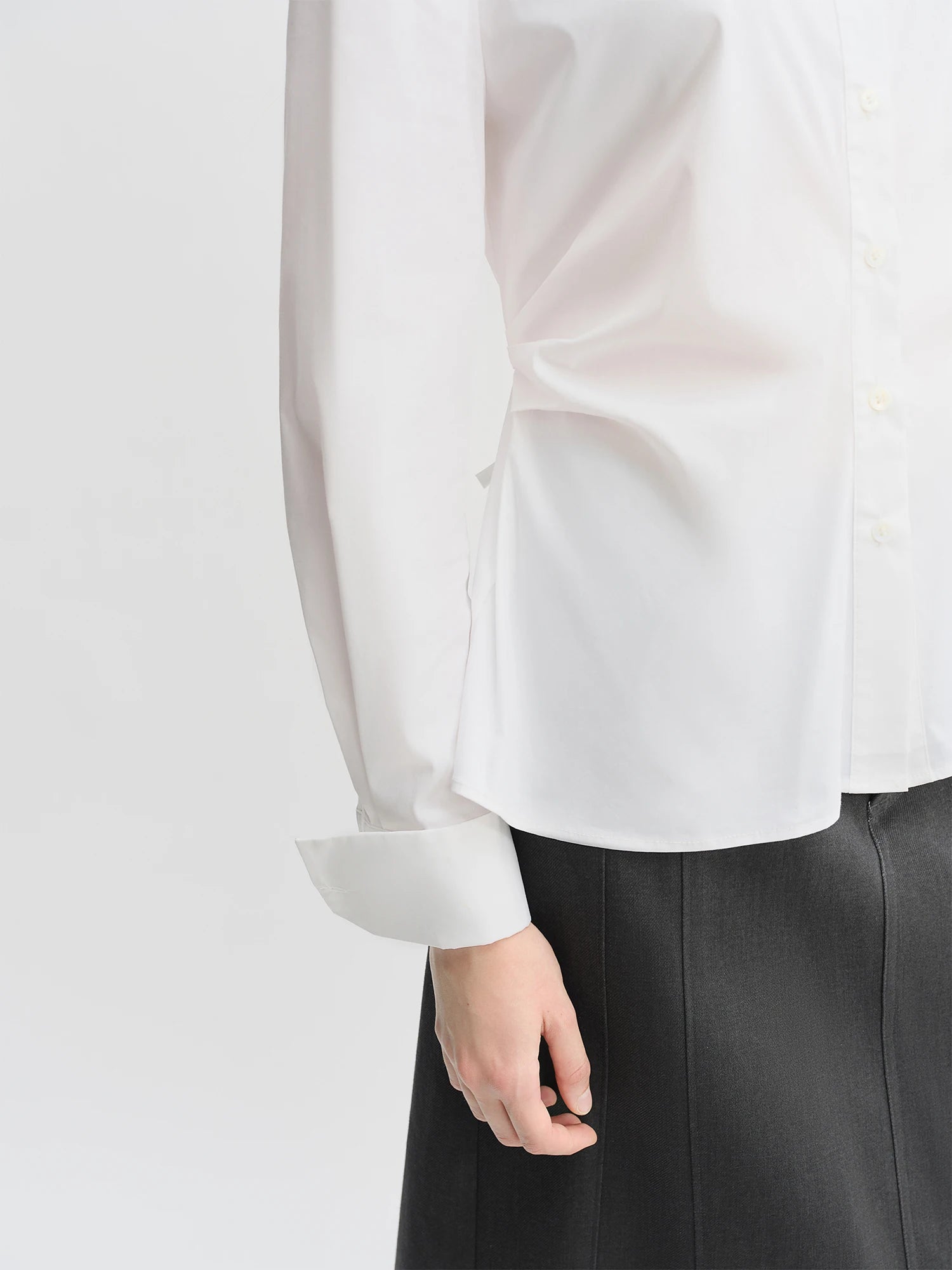 DUSHU Pleated Tie Waist Tricolor Shirt 2025 Autumn New Shirt Slim Tops A-line Skirts Women Suits