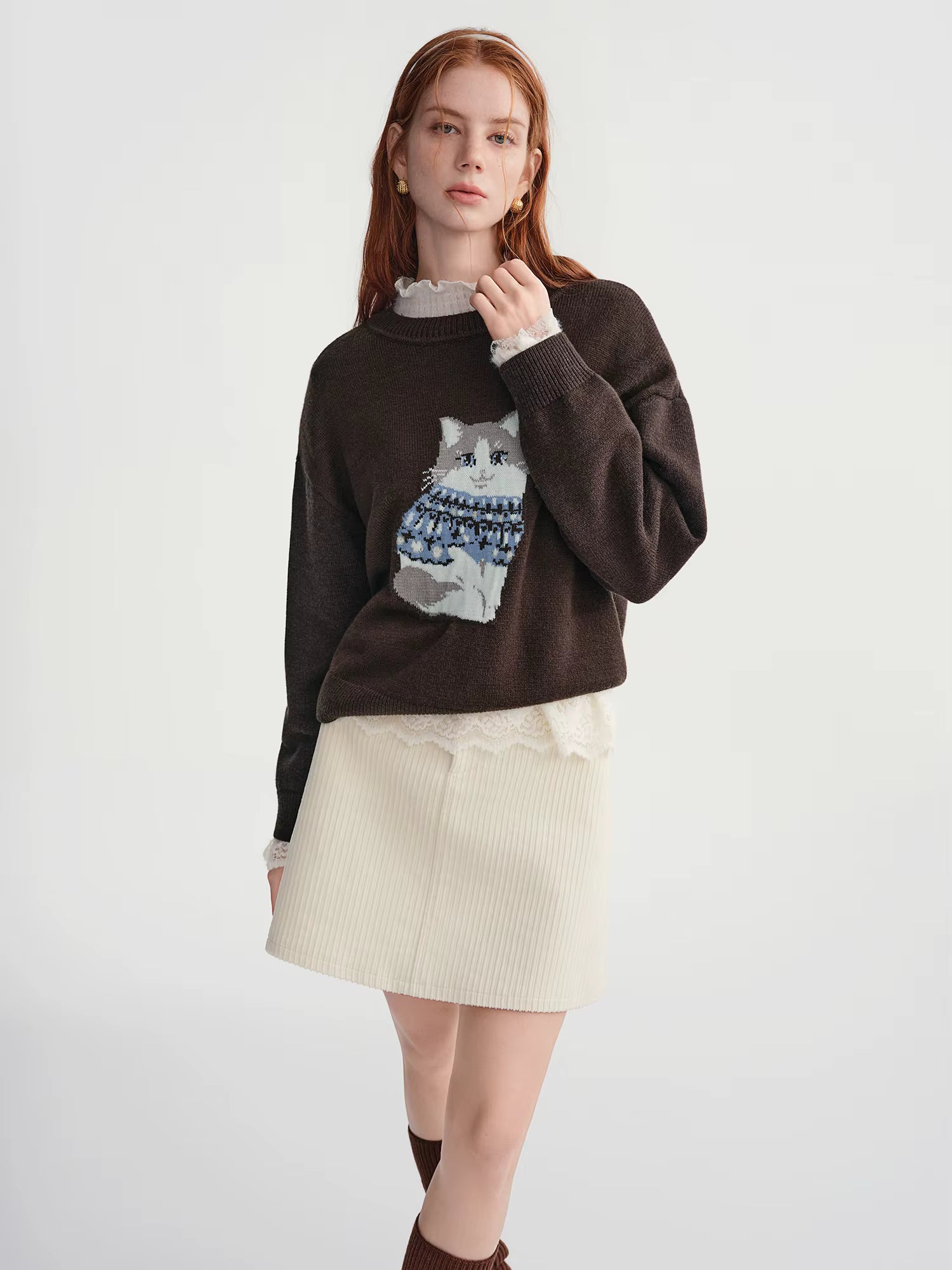 2025 Winter Women's Fun Animal Pattern Jacquard Knit Sweater - Relaxed Fit Round Neck Slimming Pullover for Casual Comfort