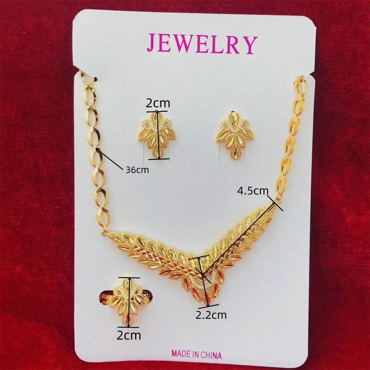 Necklace Earrings Rings Indian Fashion Gold Color Plated Jewelry Sets for Women Ladies African Bridal Dubai Wedding Wholesale