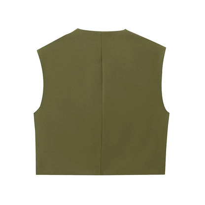 Willshela Women Fashion Solid Single Breasted Waistcoats Vest Vintage O-Neck Sleeveless Jackets Female Chic Lady Tank Tops