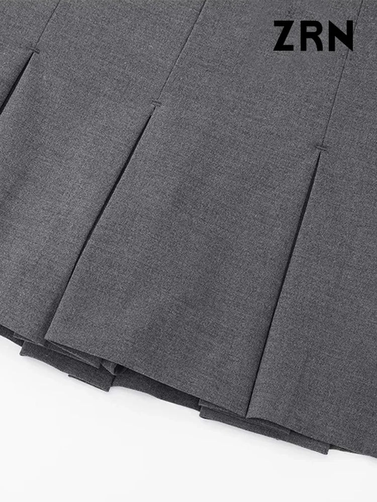 ZRN Women Fashion With Pleated Shorts Skirts Vintage High Waist Side Zipper Female Skort Mujer