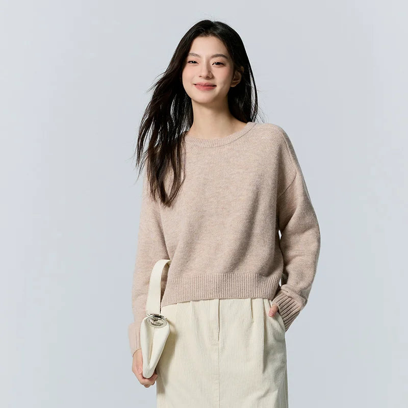 Semir Sweater Women Short Insert Shoulder Sleeve Oversize Winter 2024 New Gentle Plain Color Sweater