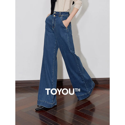 TOYOUTH Women Denim Jeans 2024 Autumn Winter New High Street Wide Leg Stright High Waist Trousers Pants