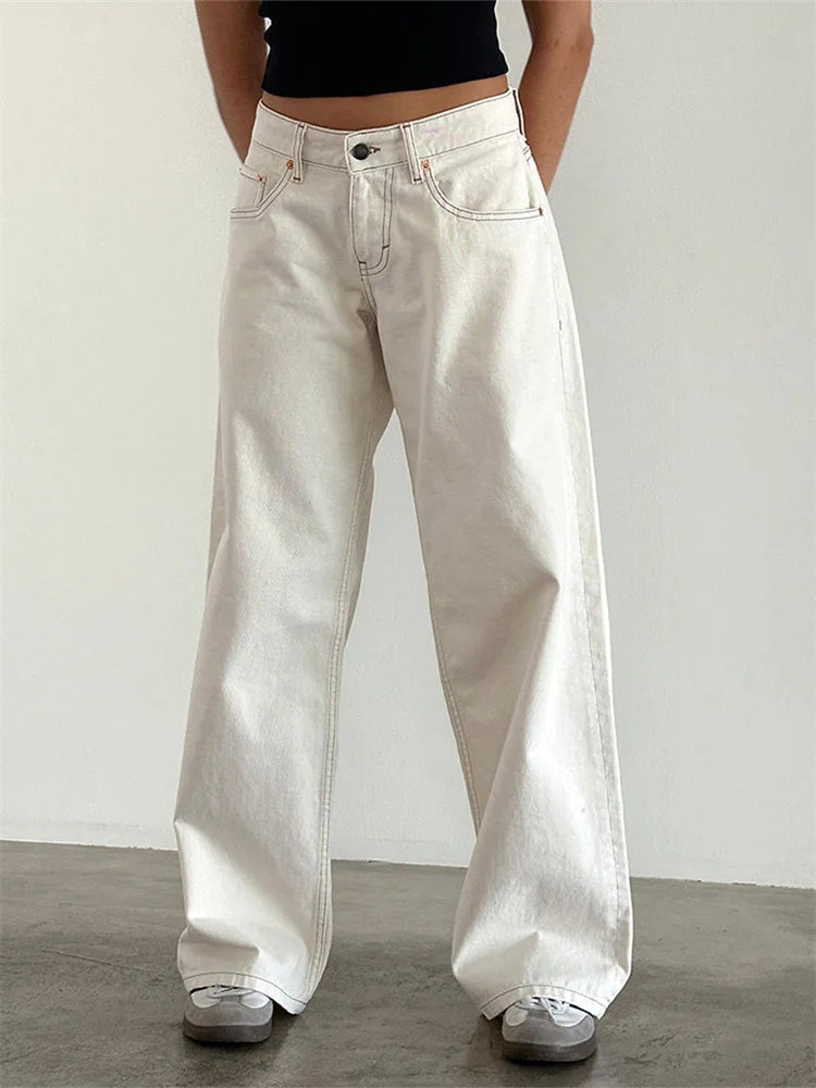 CHRONSTYLE Women Wide Leg Boyfriend Jeans Straight Hip Hop Long Denim Pants Low Waist Baggy Jeans Casual Loose Jeans Streetwear