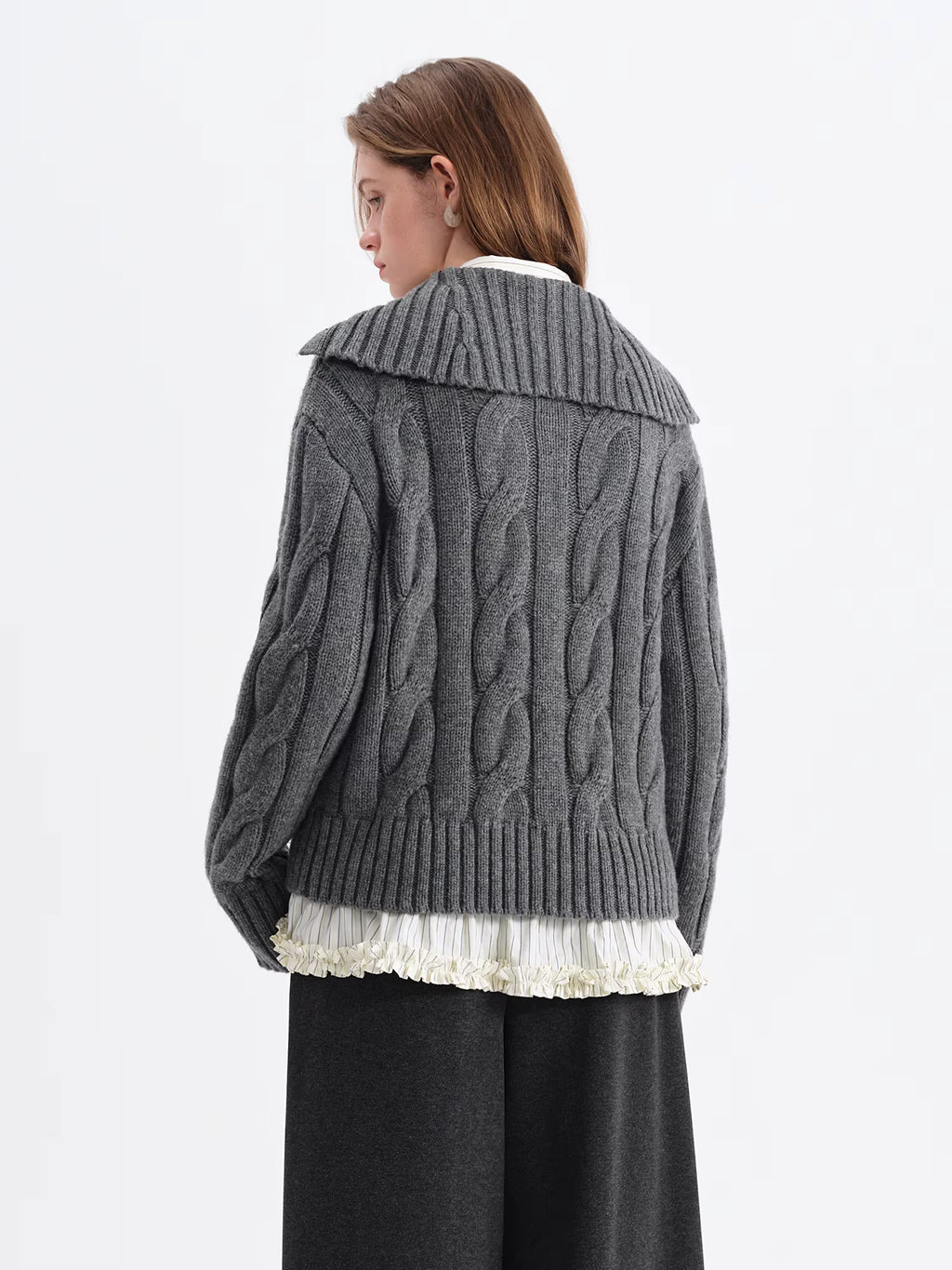 Reversible Turned-Up Collar Floral Knit Sweater for Women Winter 2025 New Arrival Slightly Oversized Fit Sweaters Pullovers