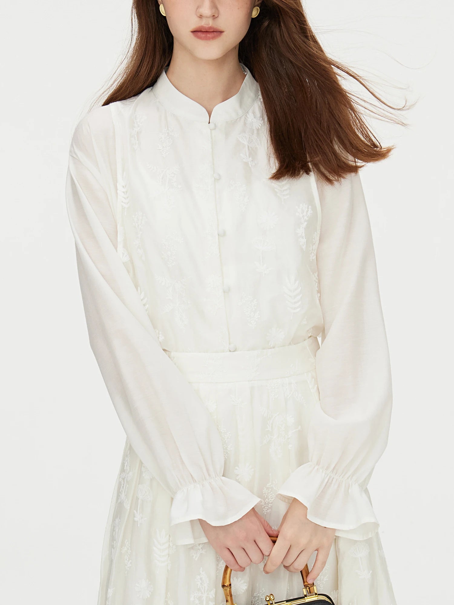 FSLE New Chinese Style Design A Fake Two-piece Shirt and Skirt Set for Women's 2024 Autumn Collection 24FS13228+24FS13229