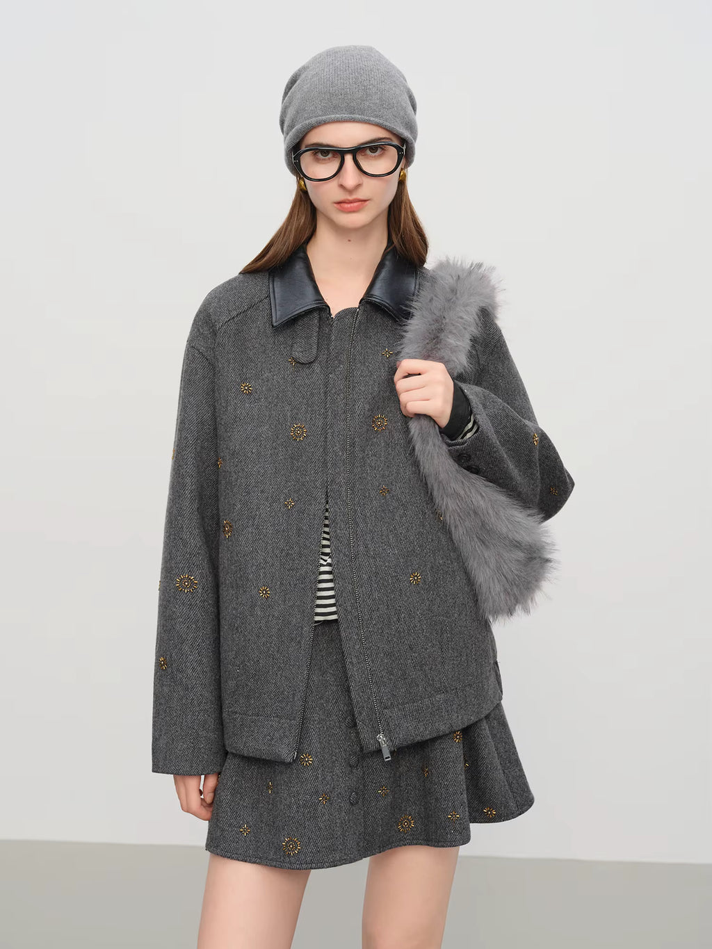 【Premium Series】Wool Embroidery Patchwork Tweed Coat Women 2025 Winter New Jacket Turn Down Collar