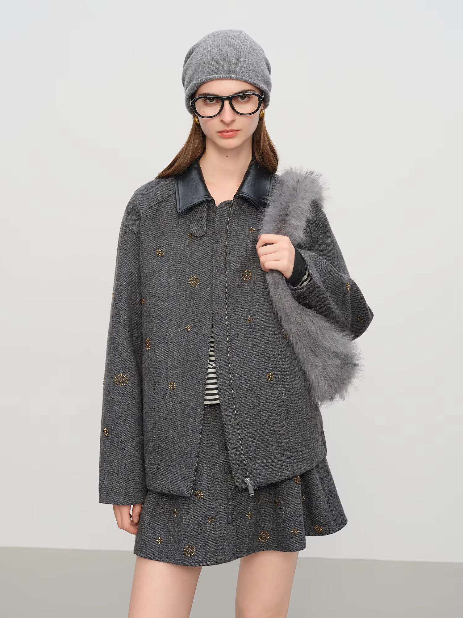 【Premium Series】Wool Embroidery Patchwork Tweed Coat Women 2025 Winter New Jacket Turn Down Collar