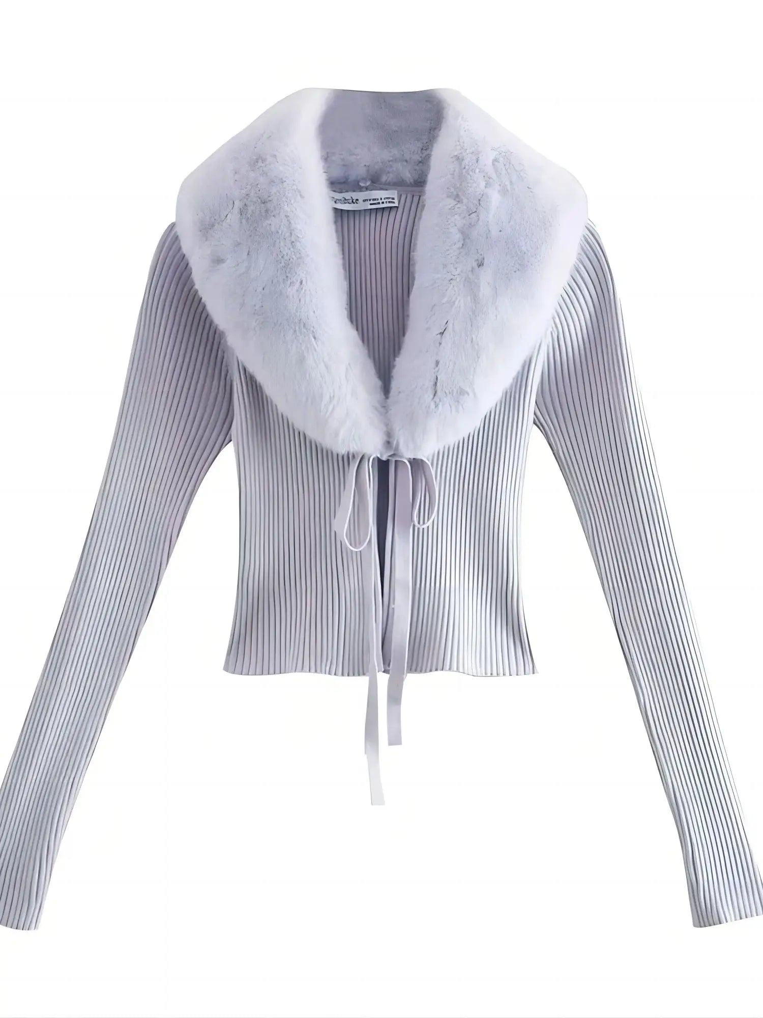 Klacwaya Cardigans For Women 2021 Vintage Faux Fur Effect Fur Collar Knitted Sweater Long Sleeve Top Blue Sweater Knit Cardigan