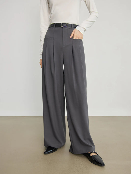 ZIQIAO Petite Size Versatile Wide Leg Casual Pants for Women 2024 New Style Slim Floor Length Pants Crotch Covering Pants