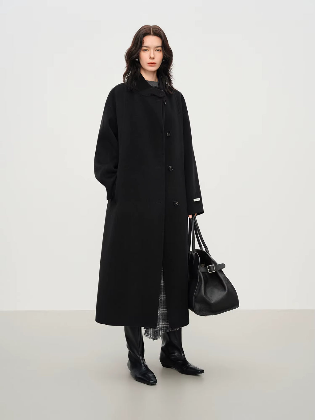 2025 New Women's Elegant Stand Collar 100% Wool Double-Faced Long Coat Diamond-Shaped Tailoring Autumn Winter Outerwear