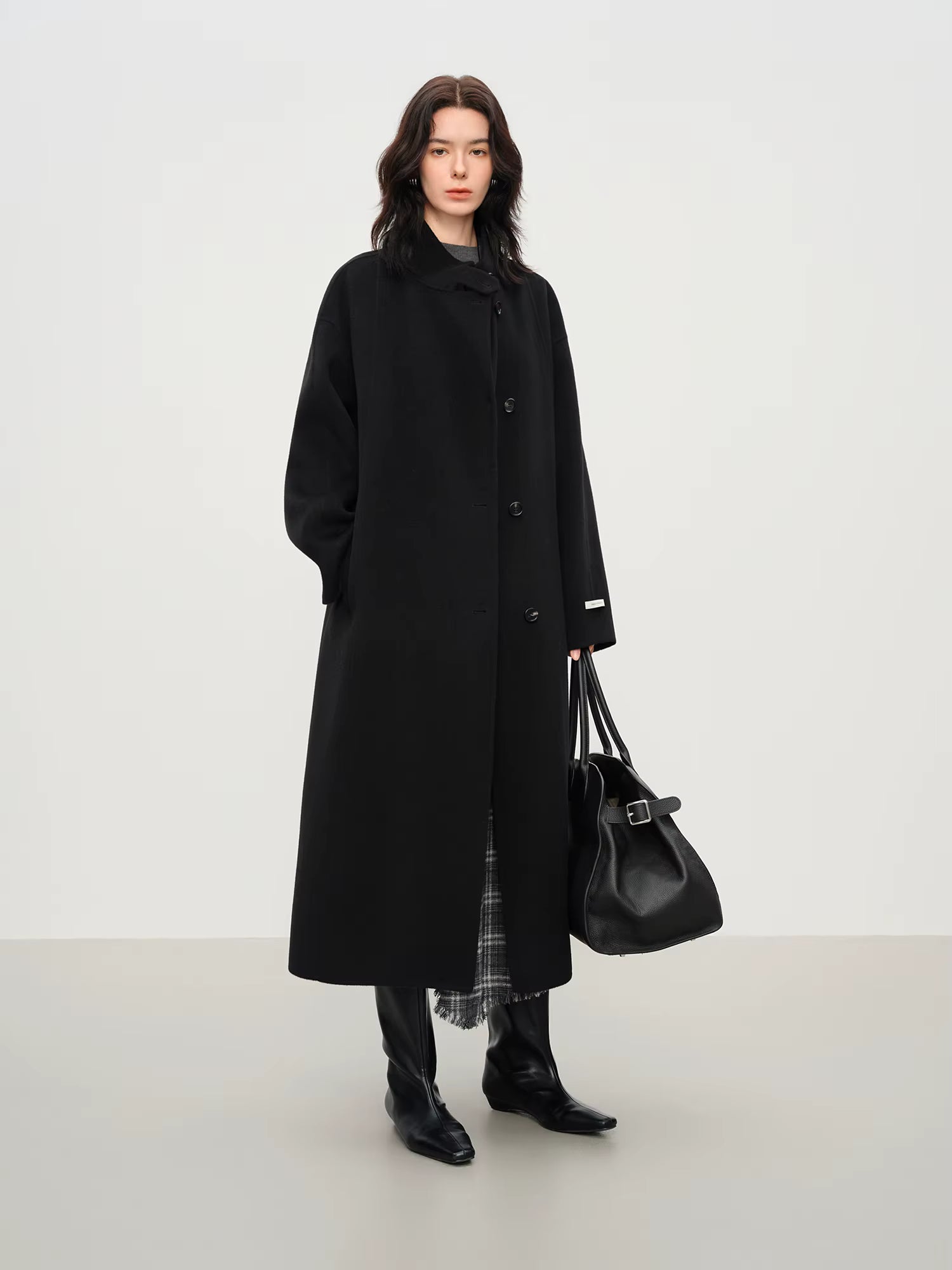 2025 New Women's Elegant Stand Collar 100% Wool Double-Faced Long Coat Diamond-Shaped Tailoring Autumn Winter Outerwear