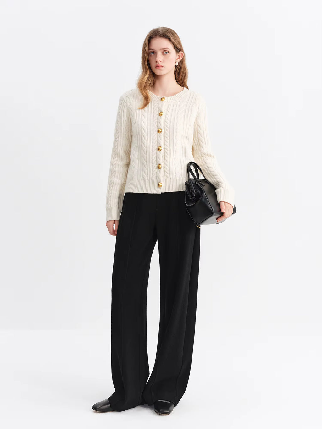 2025 Winter Women's High Waist Wide Leg Pants with Acetate Wool Feel Fabric - Flowy Straight Cut Trousers for Casual