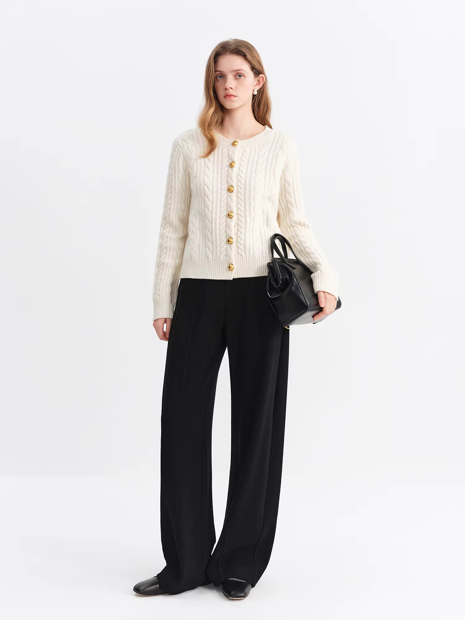 2025 Winter Women's High Waist Wide Leg Pants with Acetate Wool Feel Fabric - Flowy Straight Cut Trousers for Casual