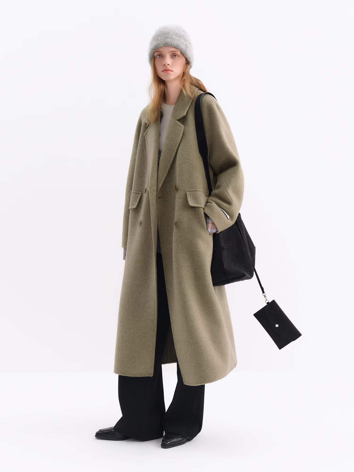 2025 Winter Women's Green Casual Commute Blazer Coat - Double-Faced Wool Blend Trench Outerwear for Daily Versatile Wear