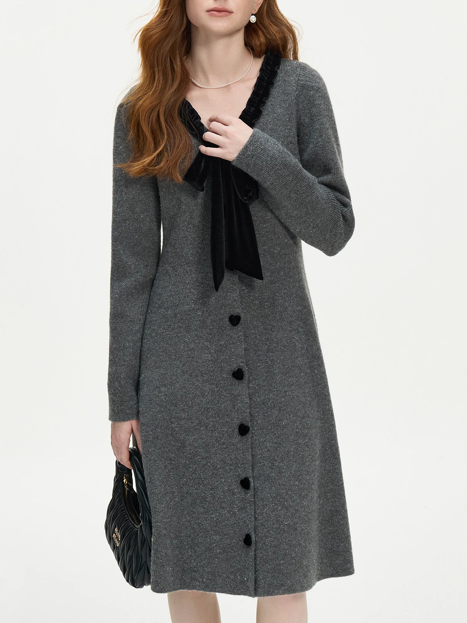 FSLE Office Lady French Romantic Knitted Dress for Women 2024 Autumn/Winter New Long Sleeve Interior Dress 24FS14371