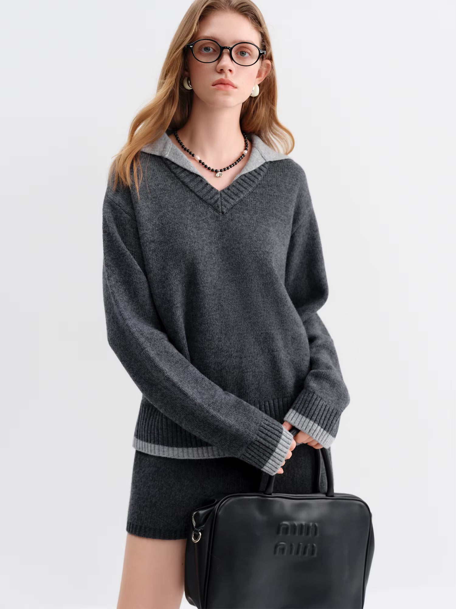 Fake Two-piece Design Pullovers Female Contrast Color Lapel Loose Casual Sweater for Women Winter 2025 New Style