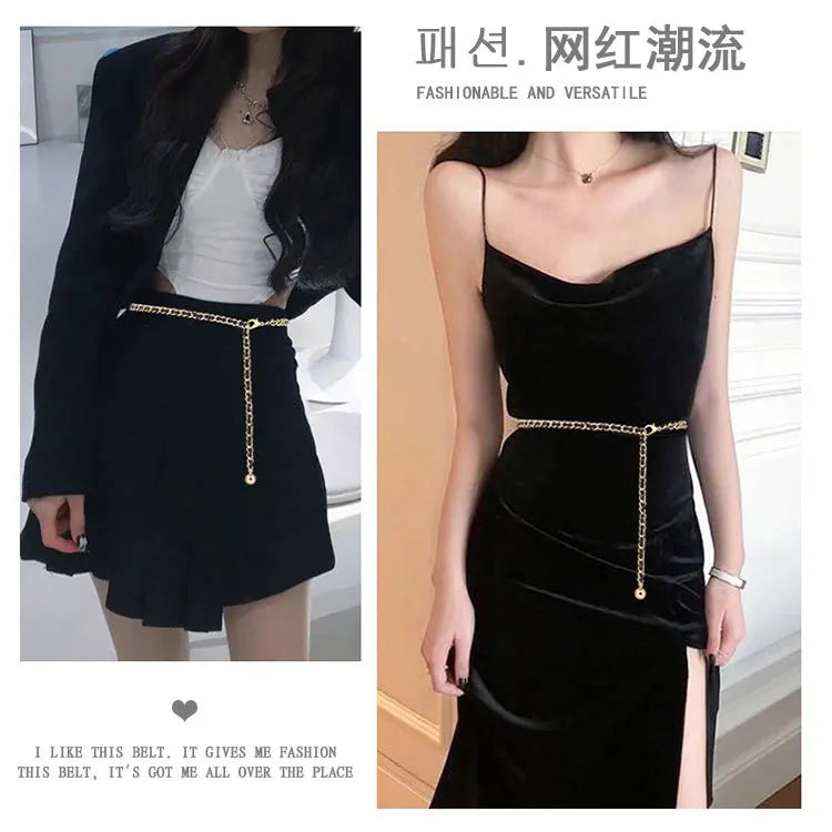 Belts for Women Chain Belt Female Lady Knit Belt Heart Metal Belts Jeans Waist Chains for Dress Ketting Riem Clothes Accessories