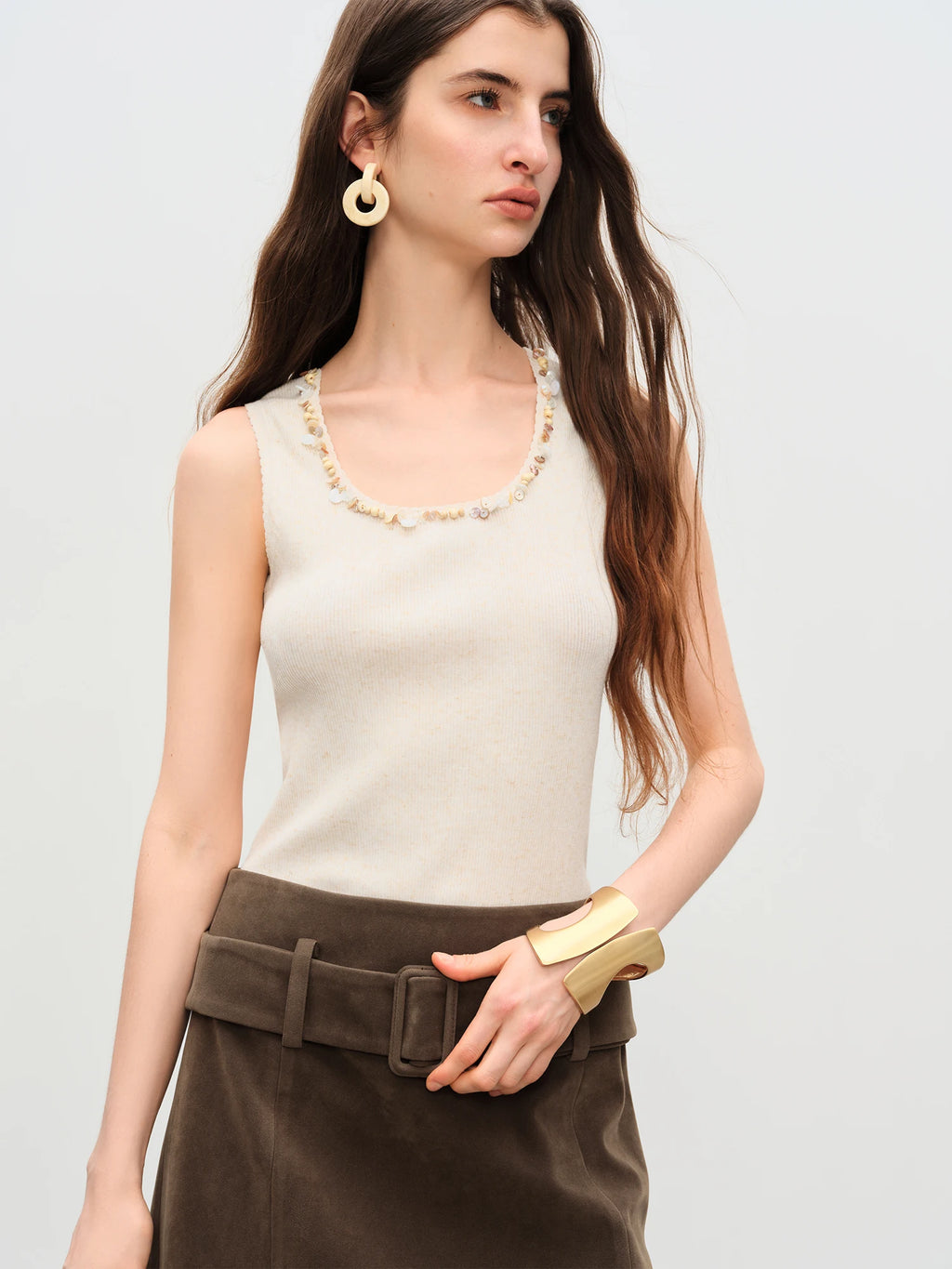 FSLE【Premium Series】Autumn 2025 Women's Contoured Fit Sleeveless Knitted Tank - Breathable Stretch Layering Top Office Casual