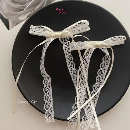 2pcs Korean Lace Bow Hair Clip Trend Long Ribbon Hairpins Barrettes Headband for Women Girl Hair Accessories Wedding Jewelry