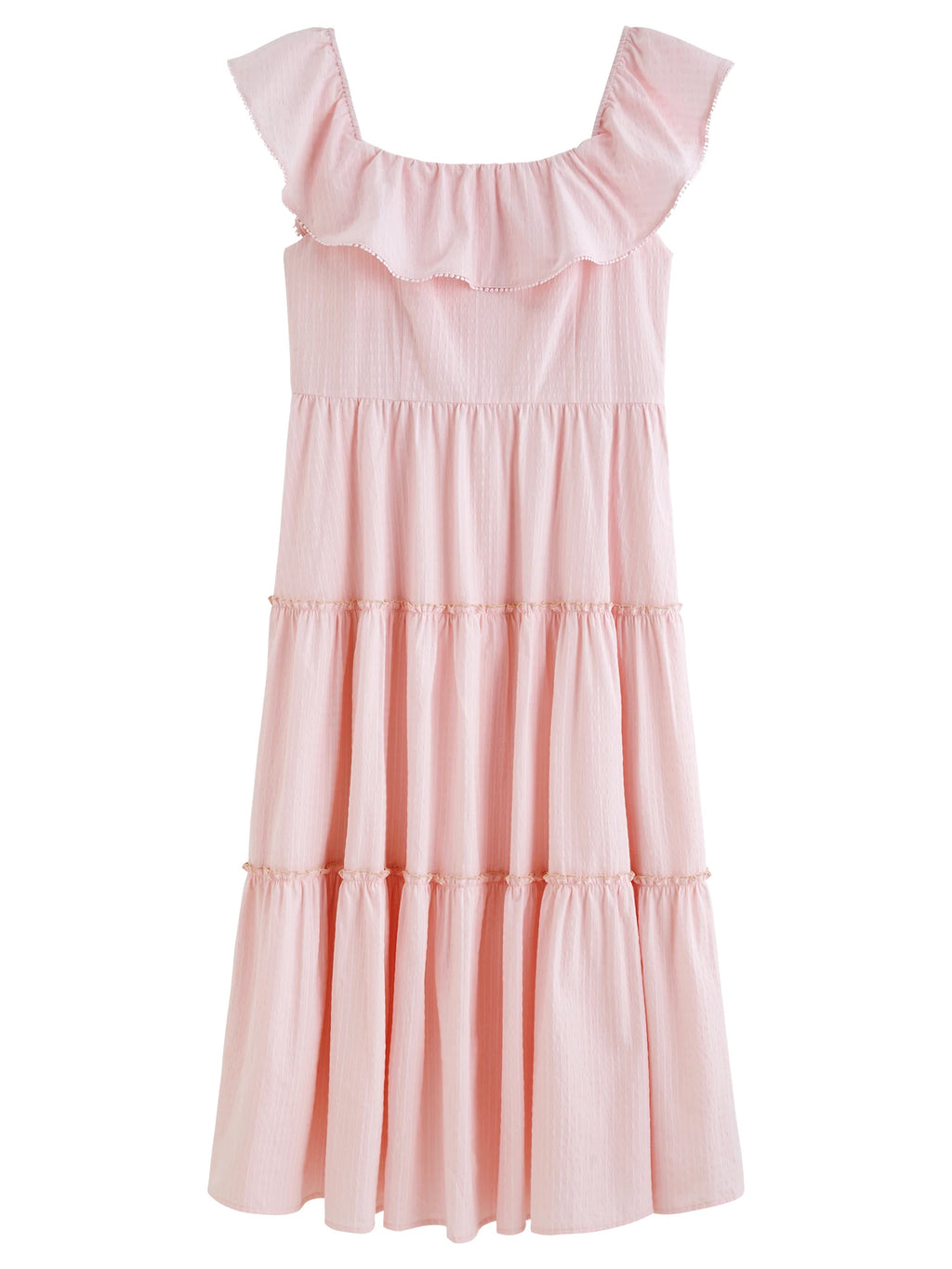 DUSHU Plus Size Ruffled Cake Shape Pink White Dress For Women 2025 Summer New Arrival Elegant French Style Long Dress