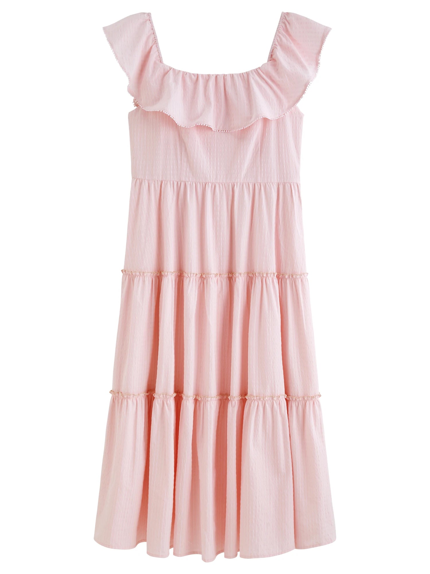 DUSHU Plus Size Ruffled Cake Shape Pink White Dress For Women 2025 Summer New Arrival Elegant French Style Long Dress