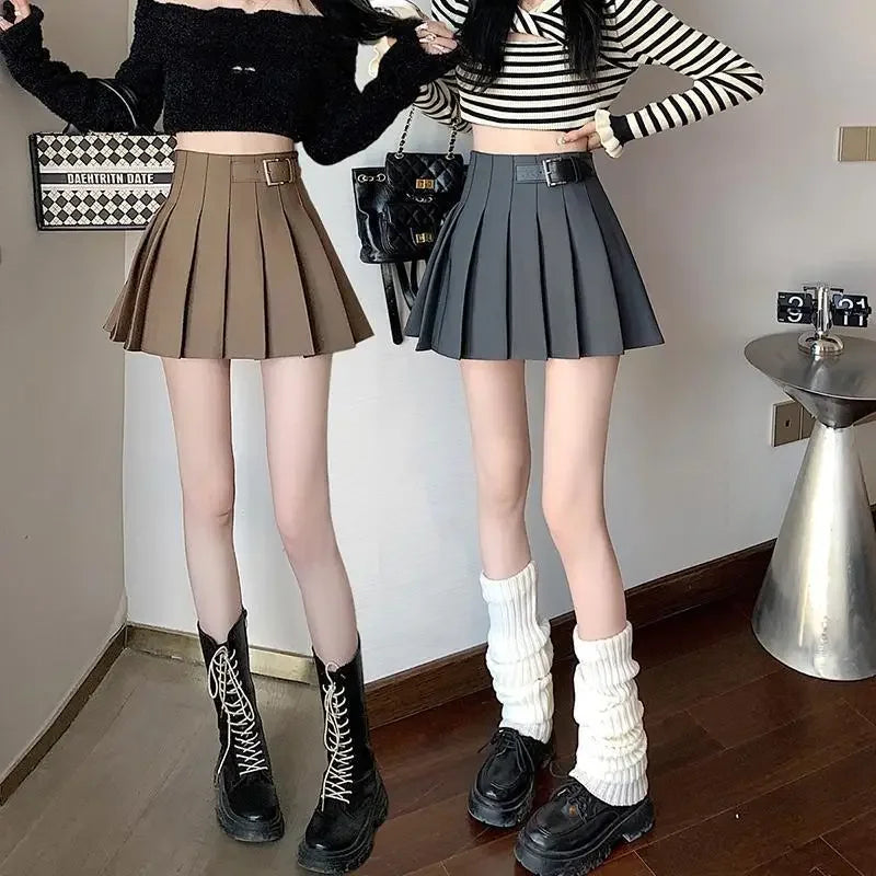 New 2024 Women's Autumn/winter High-waisted Mini Dress Khaki Spicy Girl Skirt Jk Hundred Pleats A- line Skirt