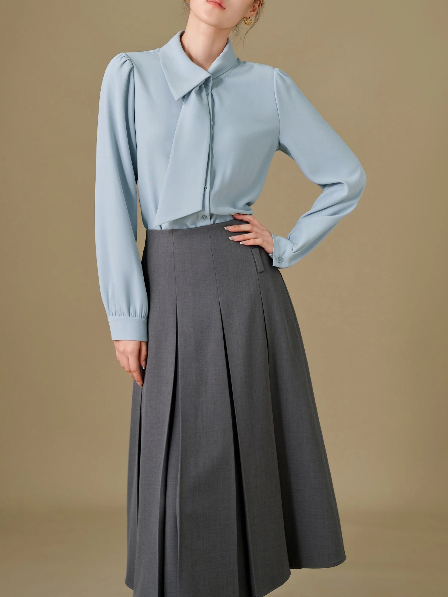 DUSHU Plus Size Women's Asymmetric Collar Shirt 2024 Winter New Commuting Simple Versatile Long Sleeved Shirt for Women