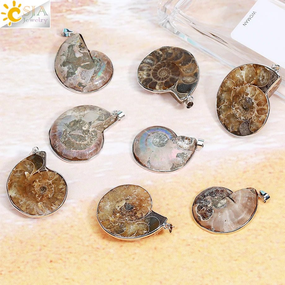 Vintage Natural Stones Pendants for Women Ammonite Seashell Snail  Sea Ocean Conch Animal Necklace  Men Summer Jewellery E252