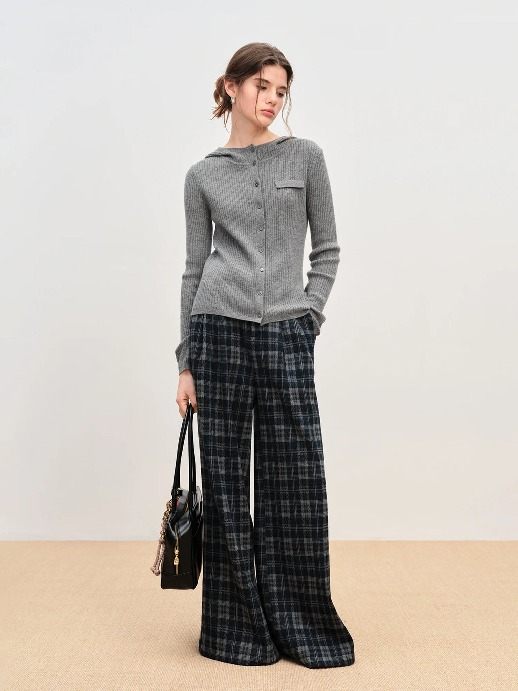 Winter 2025 Women's Hooded Knit Cardigan - Stand Collar Pure Wool Open Front Coatigan Textured Design for Casual Elegance