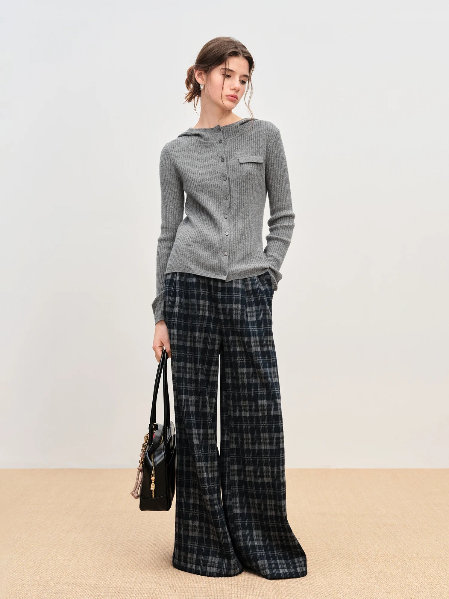Winter 2025 Women's Hooded Knit Cardigan - Stand Collar Pure Wool Open Front Coatigan Textured Design for Casual Elegance