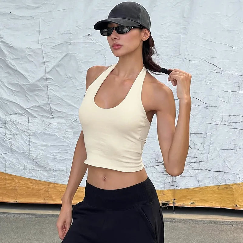Casual Simple Halter Neck Sleeveless Top
