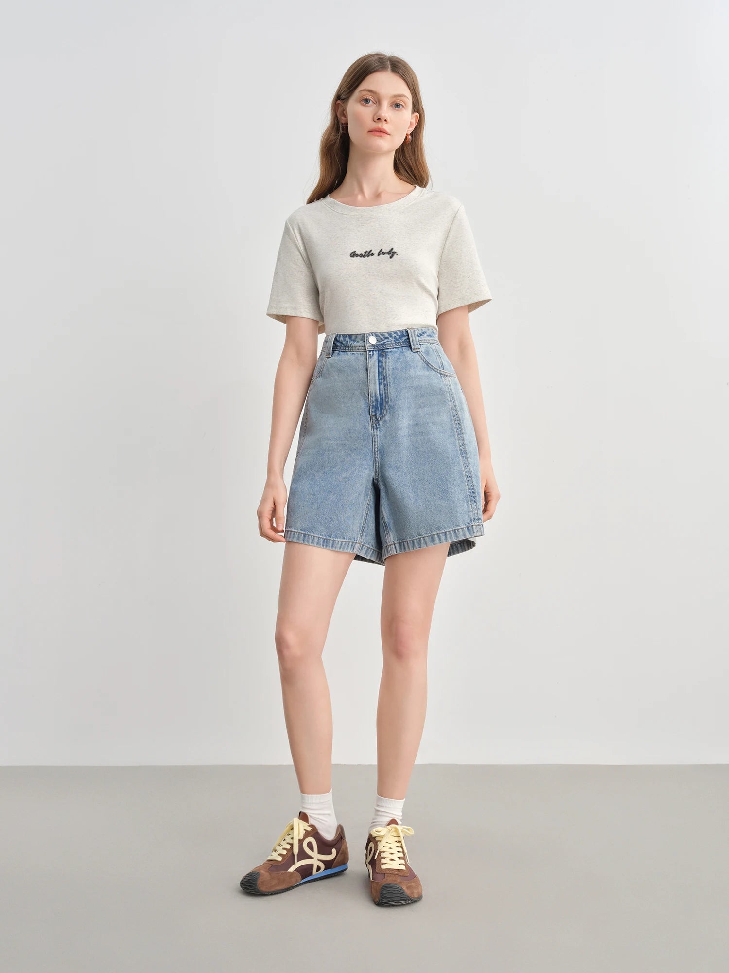 DUSHU Plus-Size Women's Soft Jeans Shorts - 2025 Summer New Arrival High-Waisted Slimming Casual Versatile Pants